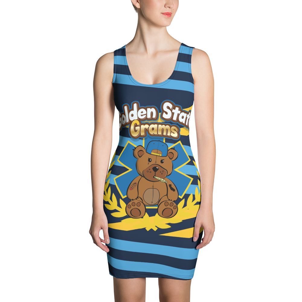 Blue and Yellow GSG LOGO FULL PRINT DRESS